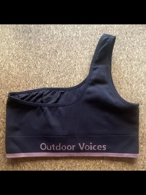 Outdoor Voices One Shoulder Sports Bra Black with Pink